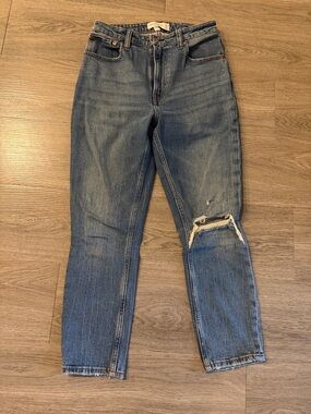 Abercrombie & Fitch Medium Blue Straight Leg Jeans with Knee Rip
